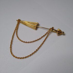 Vintage Closed Umbrella Metal Stickpin Brooch With Chains